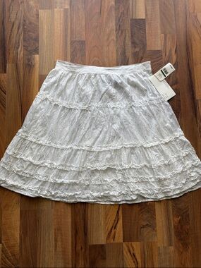 Studio West Woman’s Size L White Tiered Lace A-Line Skirt NWT